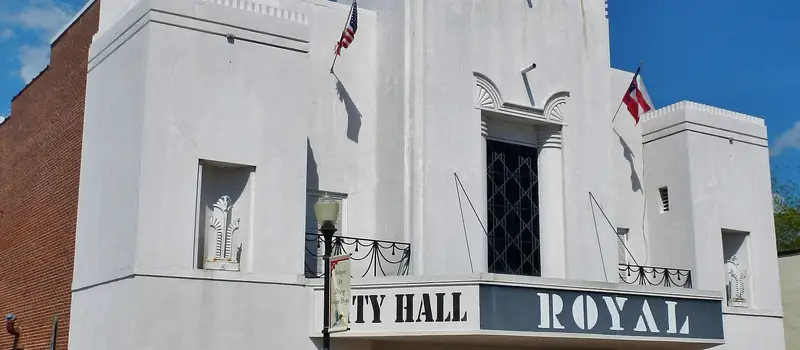 Art deco Royal Theater building, now Hogansville City Hall, on Main Street